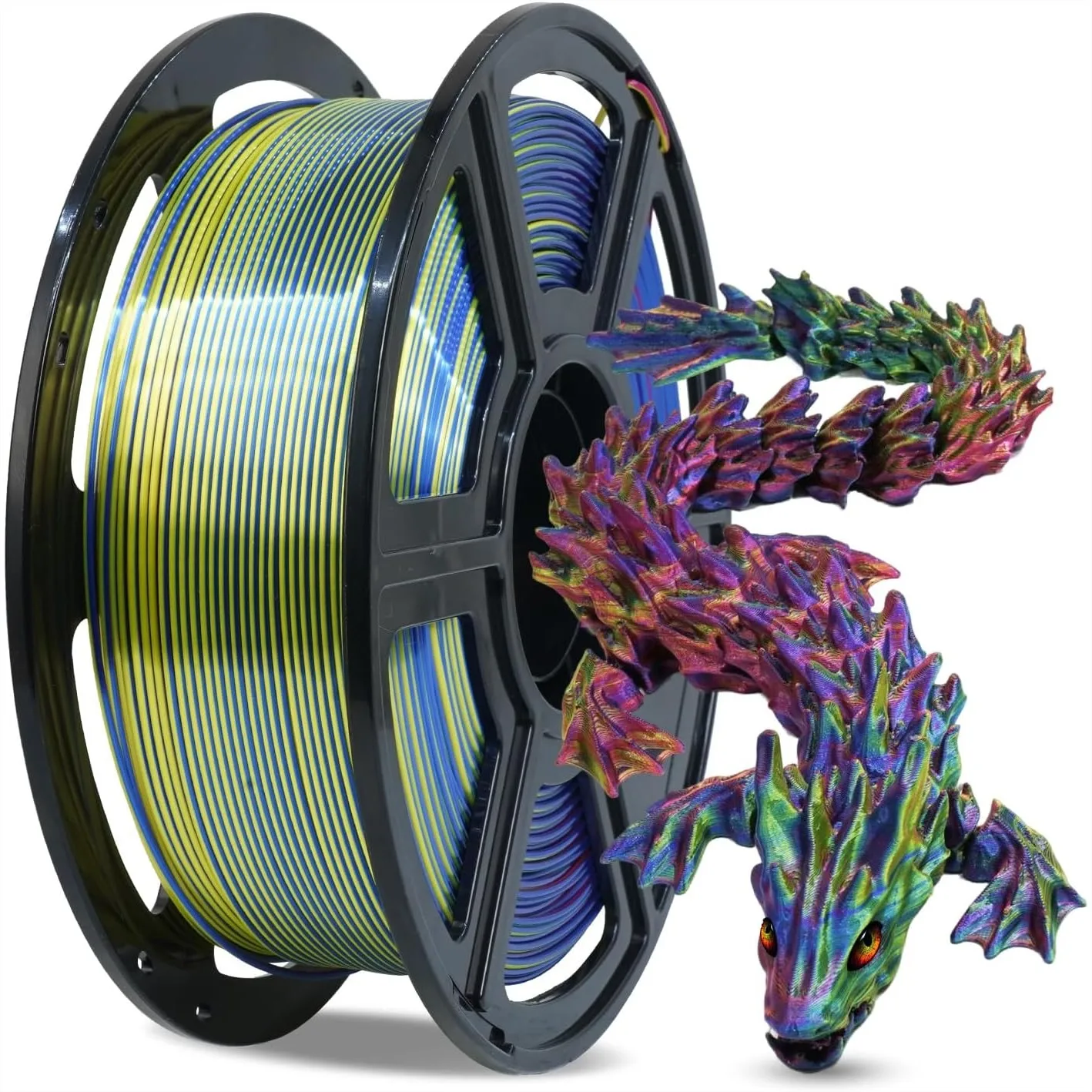 

Silk Tri-Color PLA Filament 1.75mm, Coextrusion Red Yellow Blue Rainbow 3D Printer Filament with Multicolor Shifting Effect