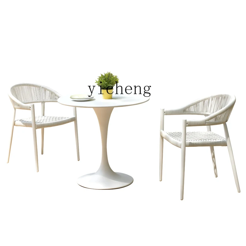 

Tqh Outdoor Desk-Chair Courtyard Outdoor Milk Tea Shop White Occasional Table and Chair Combination