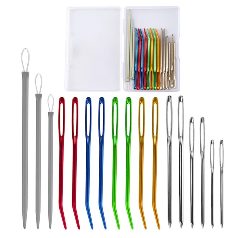 17Pcs Bent Tip Tapestry Needle, Large Eye Sewing Knitting Needle, Wool Needle Dropship