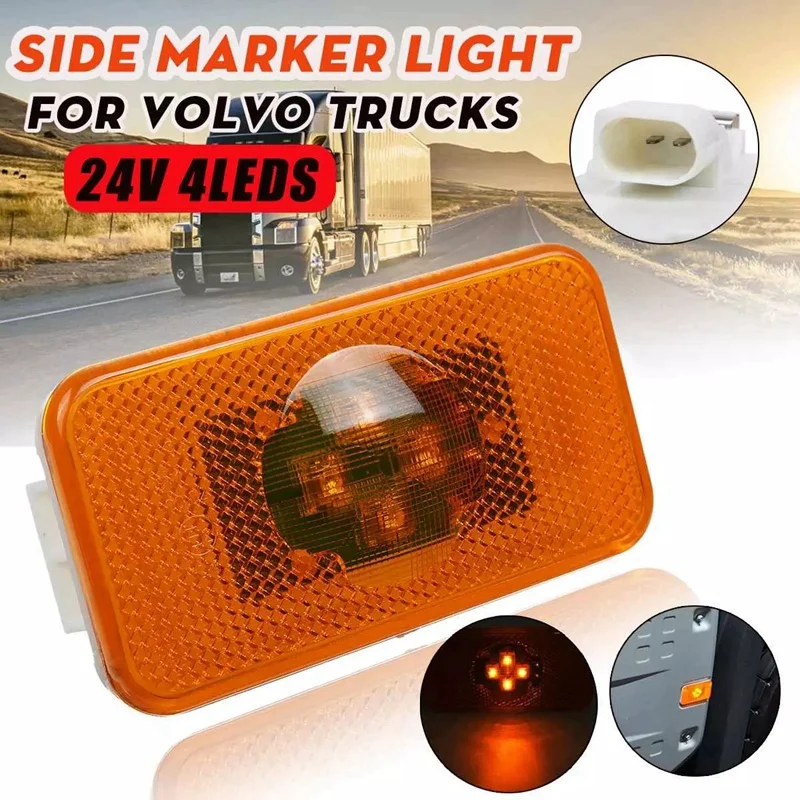 24V Car Truck LED Side Marker Light Amber Indicator Lamp 4 LED For Volvo Trucks FM/FH