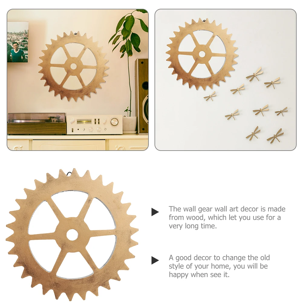 

Retro Gear Wall Decor 14 Pentagonal Golden Wooden Wheel for Bedroom Industrial Style Hanging nament Home Office Garden Supplies