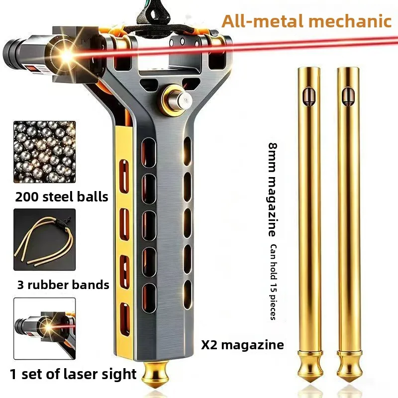 All Metal Slingshots 8MM MAGAZINE Mechanic CNC Aviation Aluminum Automatically Loade LASER High-precision Adult Outdoor Tool EDC
