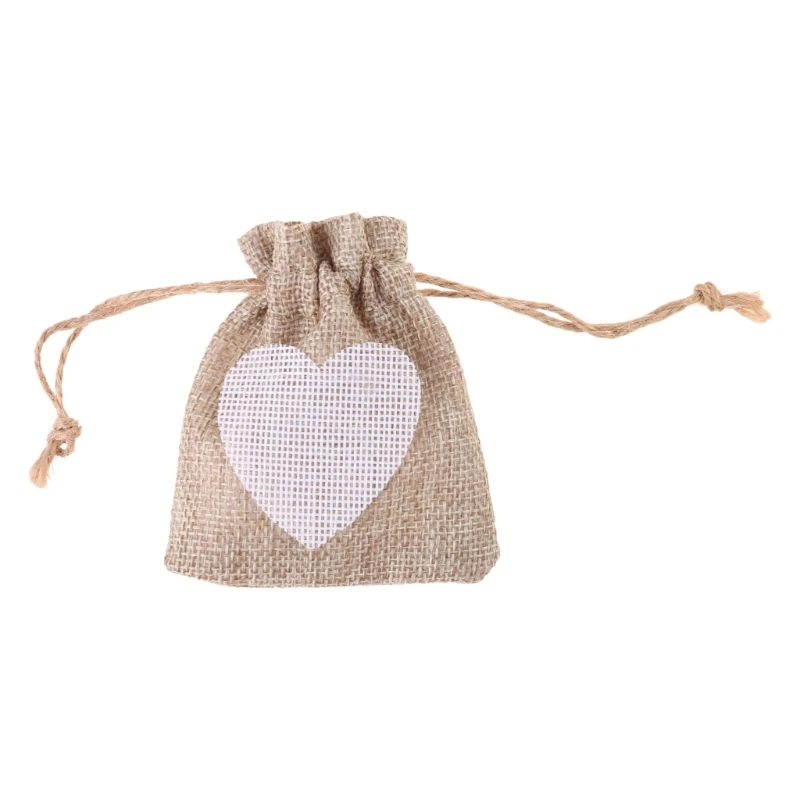 10 ชิ้น Elegant Heart Drawstring กระเป๋าผ้าลินินสะดวก Jewery ห่อกระเป๋า