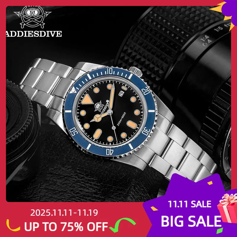

ADDIESDIVE New Luxury Men's Watch 200m Retro C3 Super Luminous Bubble Mirror Glass Ceramic Bezel Japan 2115 Quartz Watch For Men
