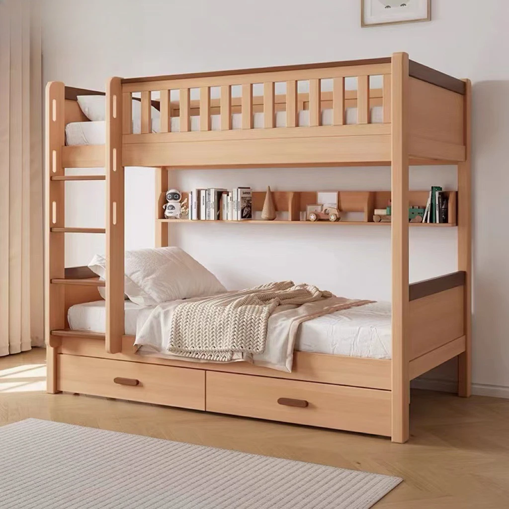 Luxury solid wood children's bunk bed beech multifunctional high and low bed small apartment combination bed