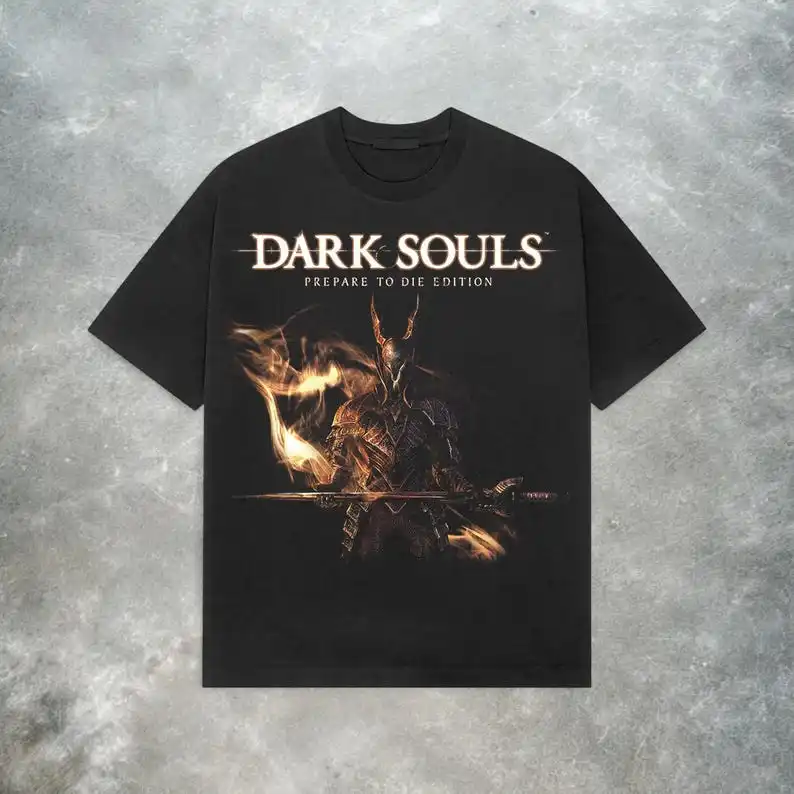 Camiseta de algodón para juegos de Dark Souls Black Knight Warrior, corte holgado para fanáticos de Dark Souls y Hardcore, camisetas cómodas y a la moda
