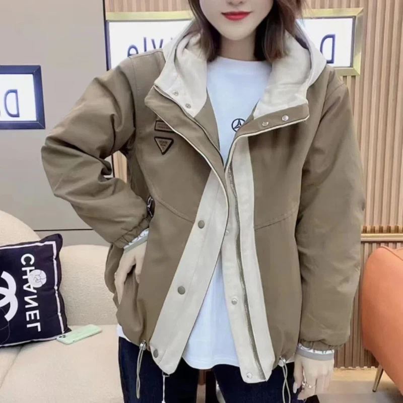 Pai Overcomes the Trend of Women\'s Plush Thick Short Spliced Korean Loose Fashionable and Versatile Casual Cotton Jacket