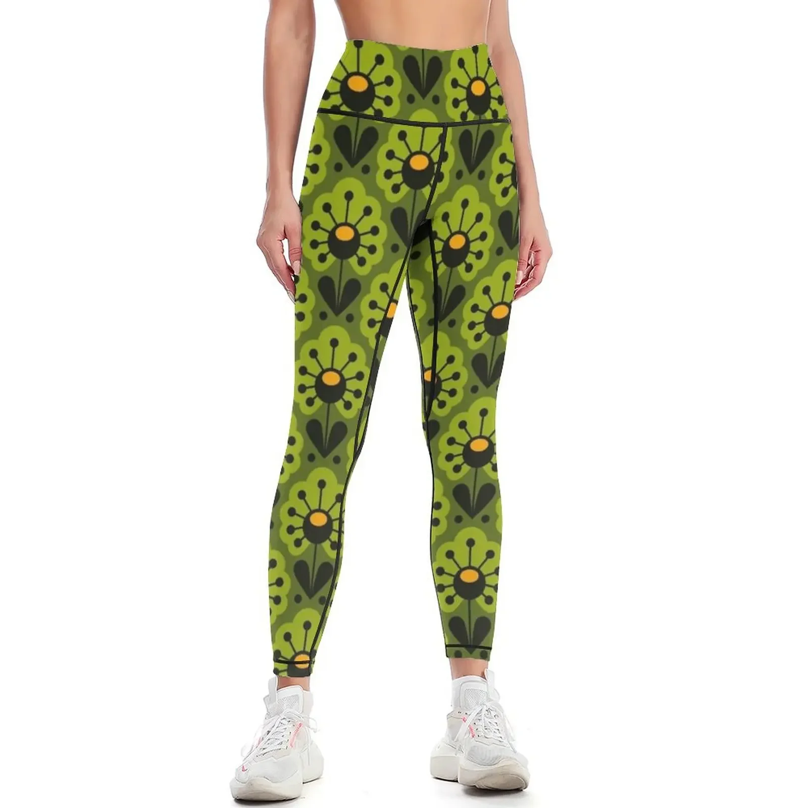 

0917 - playful retro flowers, green Leggings Women's pants sport set for girls Training pants Womens Leggings