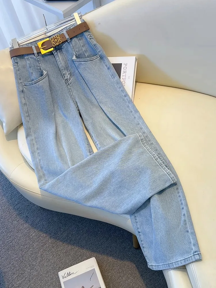 

High Waist Wide Leg Jeans Women's Spring Autumn New Loose Straight Cut Trousers Versatile Long Pants Trendy Slimming Effect