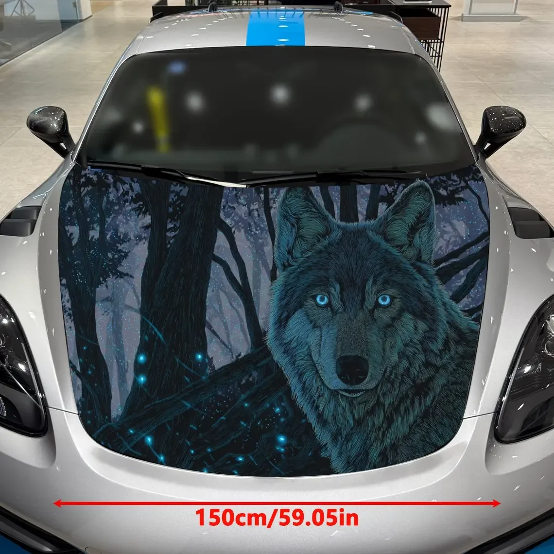 Shadow Wolf Car Hood Vinyl Wraps Sticker, PVC Waterproof Car Bonnet Decals, Self-Adhesive Scratch-Resistant Stickers For Engine