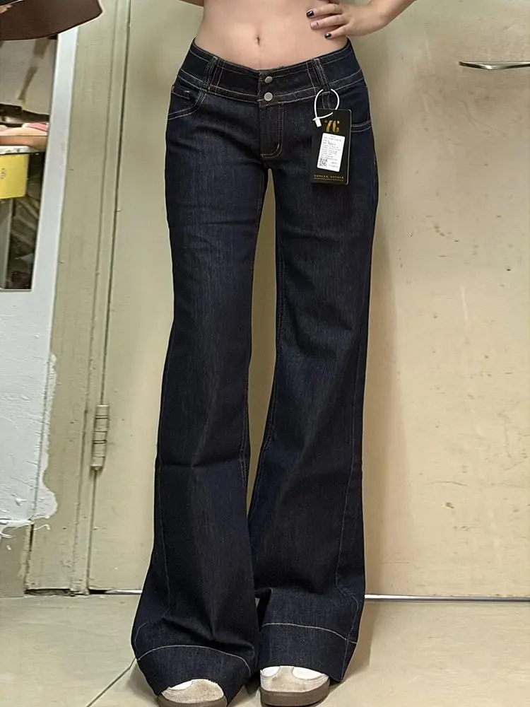 

American Vintage High Street Low Waist Flare Jeans Women Breathable High Quality Indigo Loose Denim Pants New Trendy Summer Wear