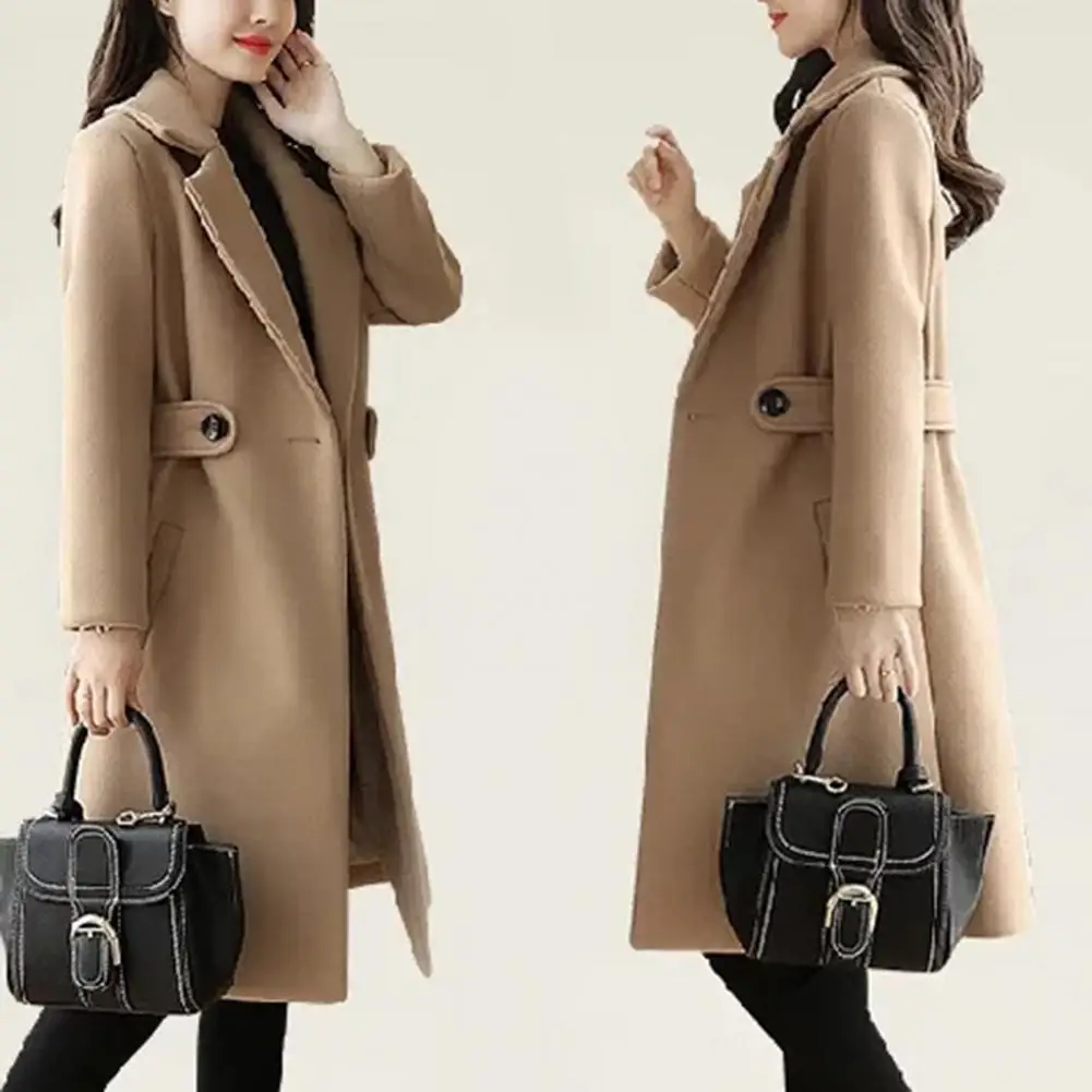 Winter Women Coat Thick Suit Collar Overcoat Long Sleeve Cardigan Belted Women Jacket Mid Length Lady Coat Streetwear