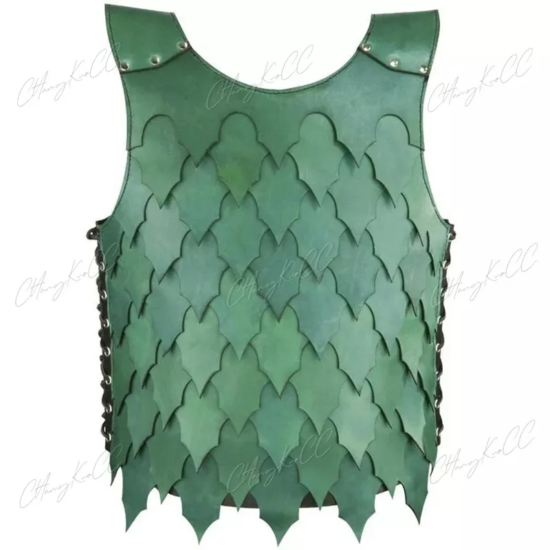 Fantasia Cosplay Medieval Masculina, Couro PU, Colete de Escala, Armadura Larp, Cavaleiro, Guerreiro, Duplo Verde, Jersey, Cuirass, Roupa Cosplay, SCA Mesa, SCA