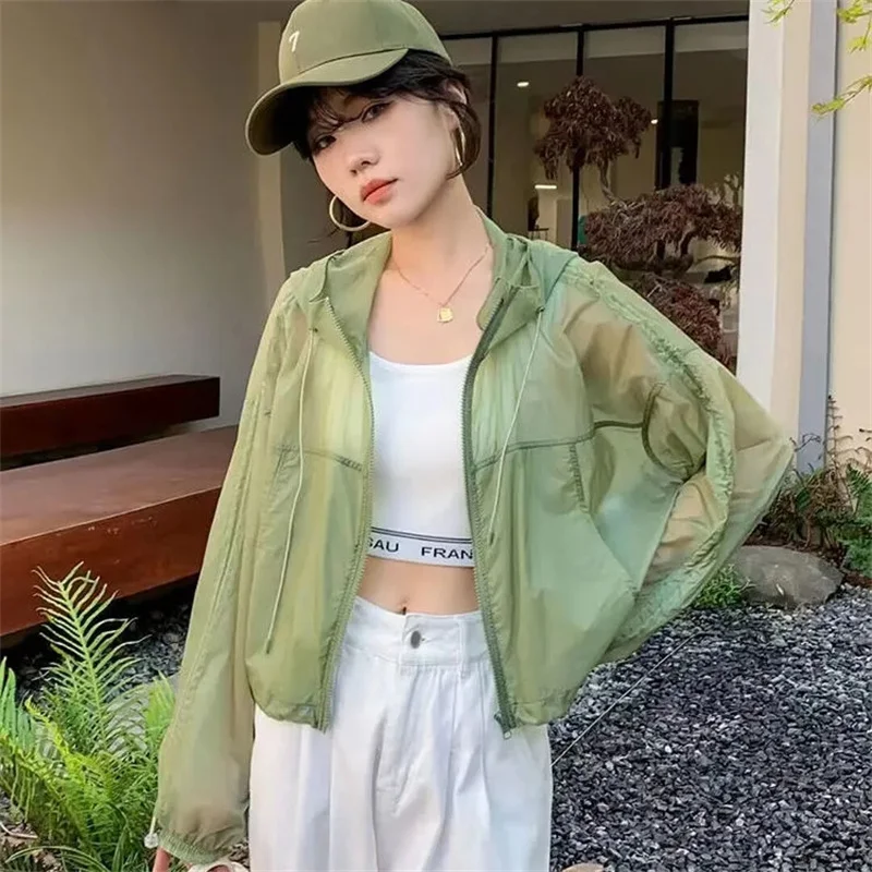 2025 Nowy letni damski płaszcz plażowy z kapturem Kobieca moda z długim rękawem Odzież przeciwsłoneczna Kurtka damska Casualowa odzież wierzchnia