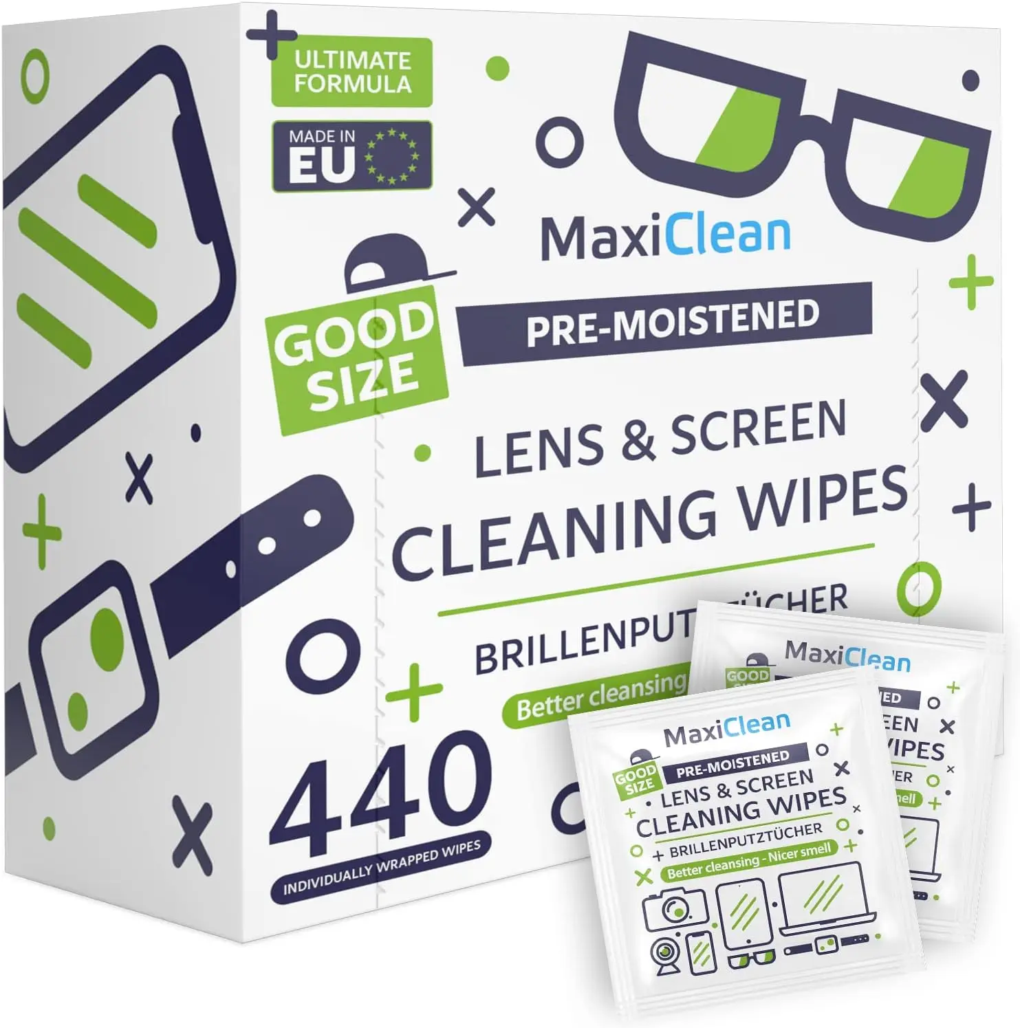 

440 Pack Lens Wipes for Eyeglasses, Glasses, Laptop Screens, Sunglasses & Phone - Pre-Moistened Streak-Free Cleaning