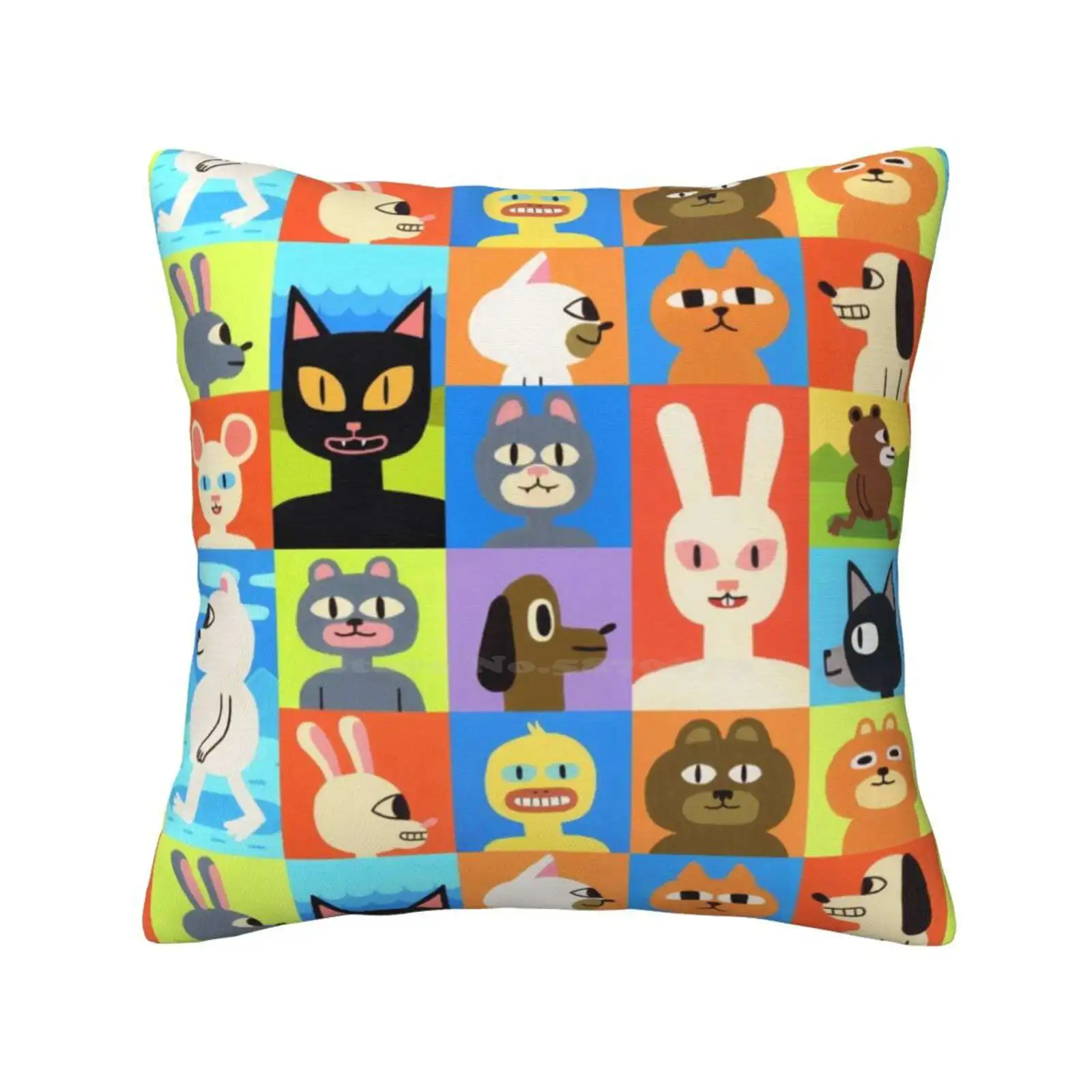 Critters Pillow Cover Hug Pillowcase Teddy Duckling Rabbit Bunny Bird Cute Cat Soft Cuddly Critter Animal Woodland Friendly