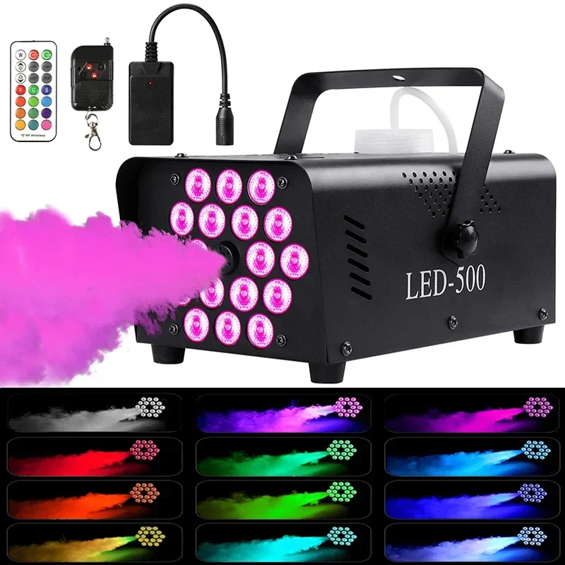 

Mini LED Fogger LED RGB Wireless Remote Control Fog Machine Pump Dj Disco Smoke Machine for Party Wedding Christmas Stage 500W