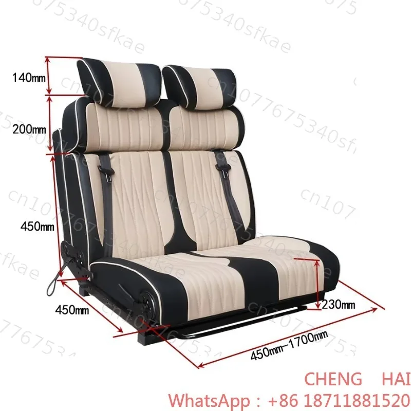 Customized Three Fold Flat Bed Chase Seat Fit V80 V90 Camper Van 1.86 Meters Length Foldable Back Chair Leather PVC Waterproof