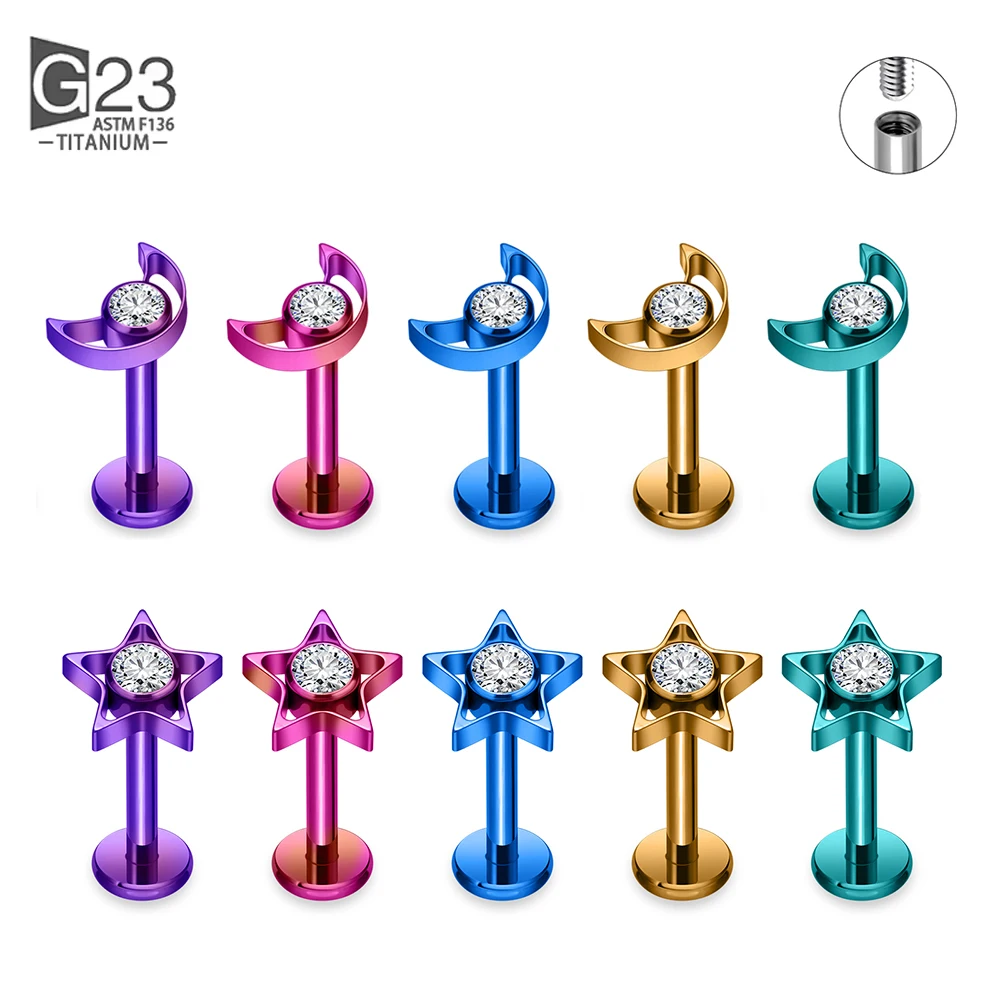 ASTM F136 Titan Piercing 16G 18G Innengewinde Blätter Ohrring Flacher Tragus Nasenstecker Labret Eloxierter Körperpiercing Schmuck