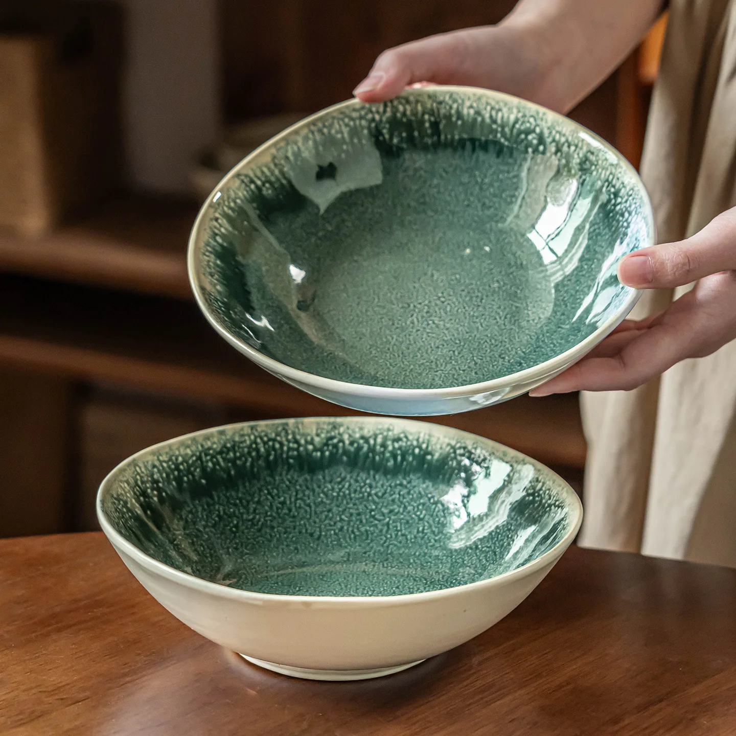 Lamian Noodles Bowl, High Color Dish Ceramic Tableware Round Restaurant, Commercial Salad Bowl