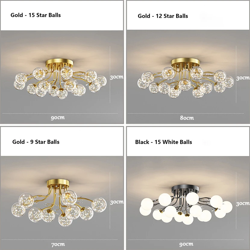 SANDYHA LED Ceiling Chandeliers Clear Star Milk White Glass Ball Lamp with Crystal Living Dining Room Decor Pendant Lightings