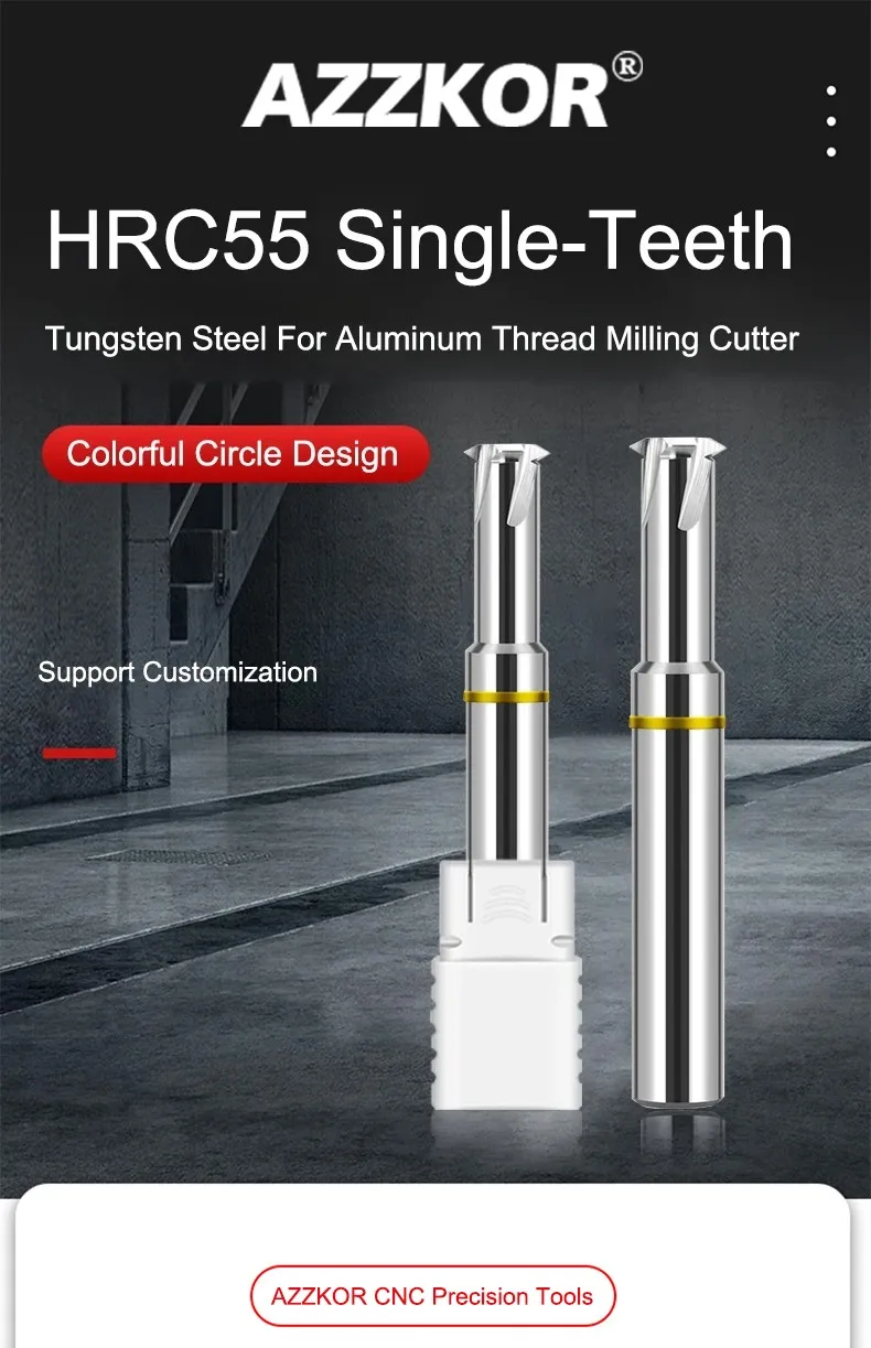 AZZKOR HRC55 Einzahnfräser aus Hartmetall für Aluminium, hochharte Schaftfräser, CNC-Bearbeitungswerkzeuge – Detail 1