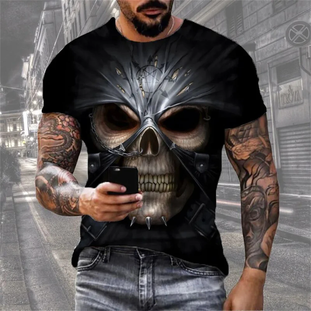 Summer Fashion Gothic Skull 3D Print T-Shirts Streetwear Men Harajuku Casual Oversized O-Neck T Shirt Tees Tops Clothing