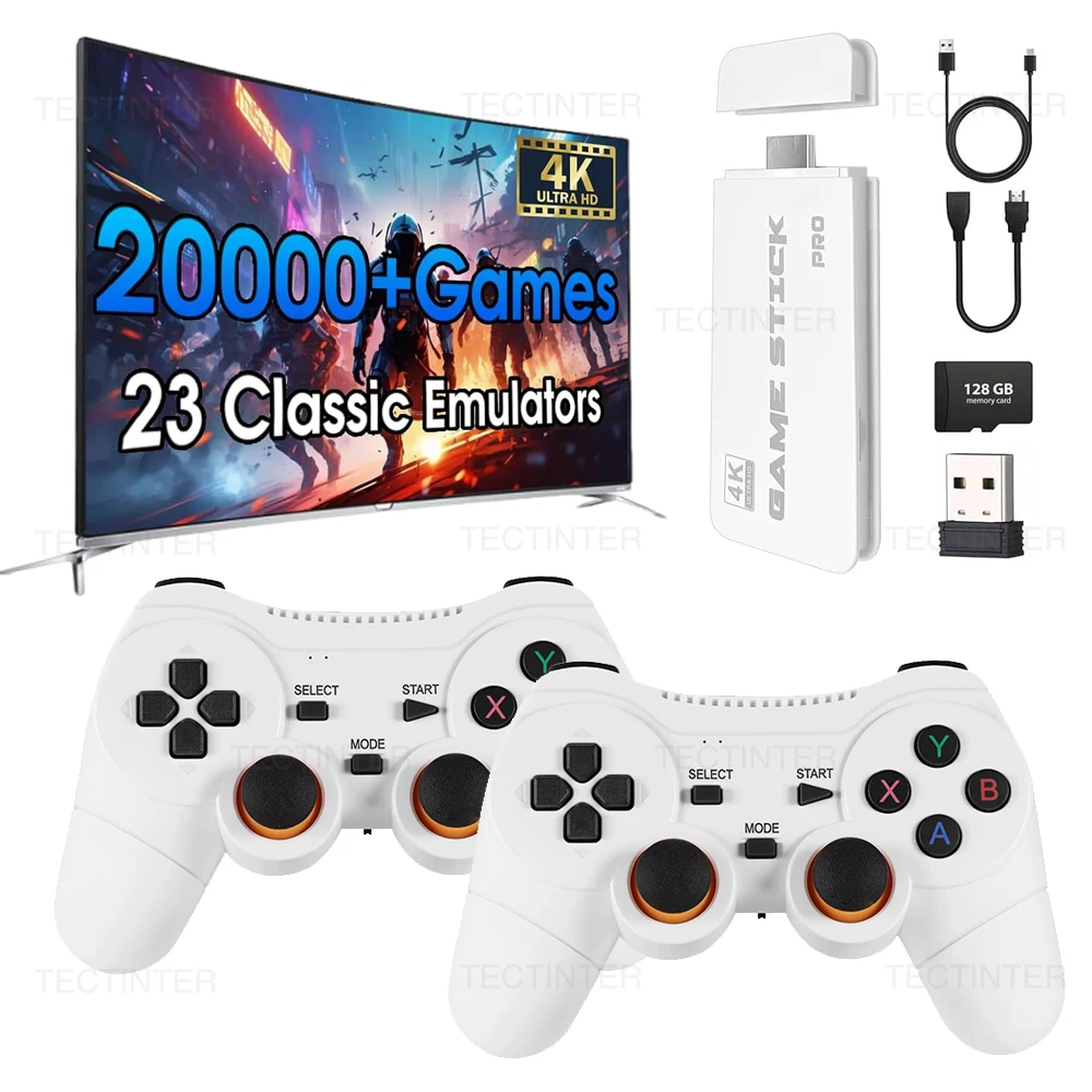 Mini TV 4K Game Stick M15 Pro Console per videogiochi retrò 20000+ giochi Lettore di giochi portatile con controller gamepad wireless