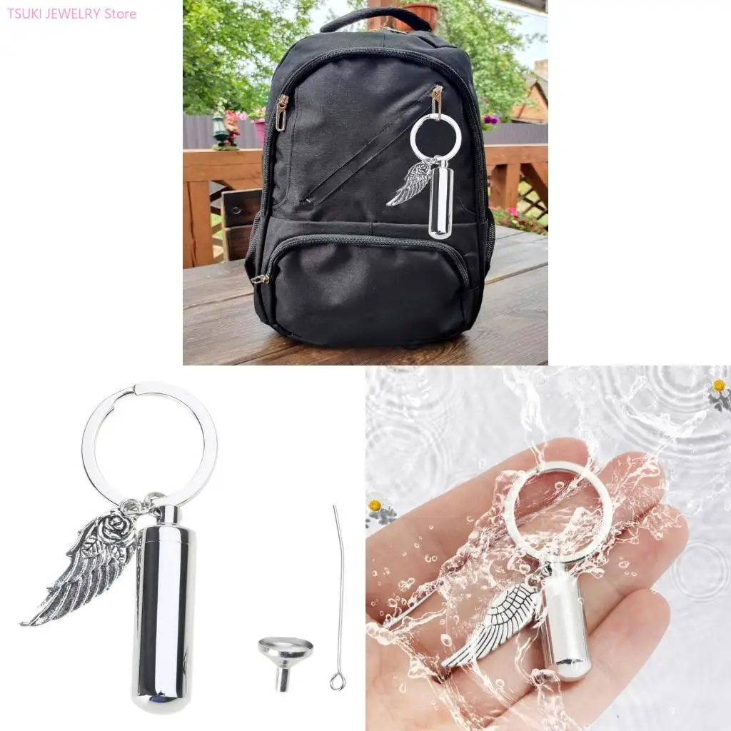 

62KE Unique Cylinder Cremation Keychain DIY Neacklace Pendant for Human Dog for Cat A