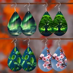 SOMESOOR Unique Tree of Life Plum Blossom Aurora Earrings - Bohemian Wooden Teardrop Dangle Jewelry Gifts For Girls & Friends