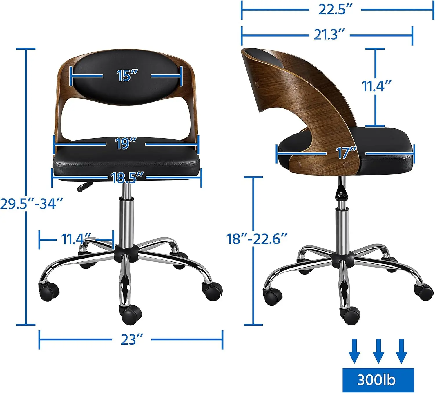 

Yaheetech Adjustable Office Armless Desk Chair Walnut Wood Finish Height Adjustable Swivel Computer Desk Draft Chair With