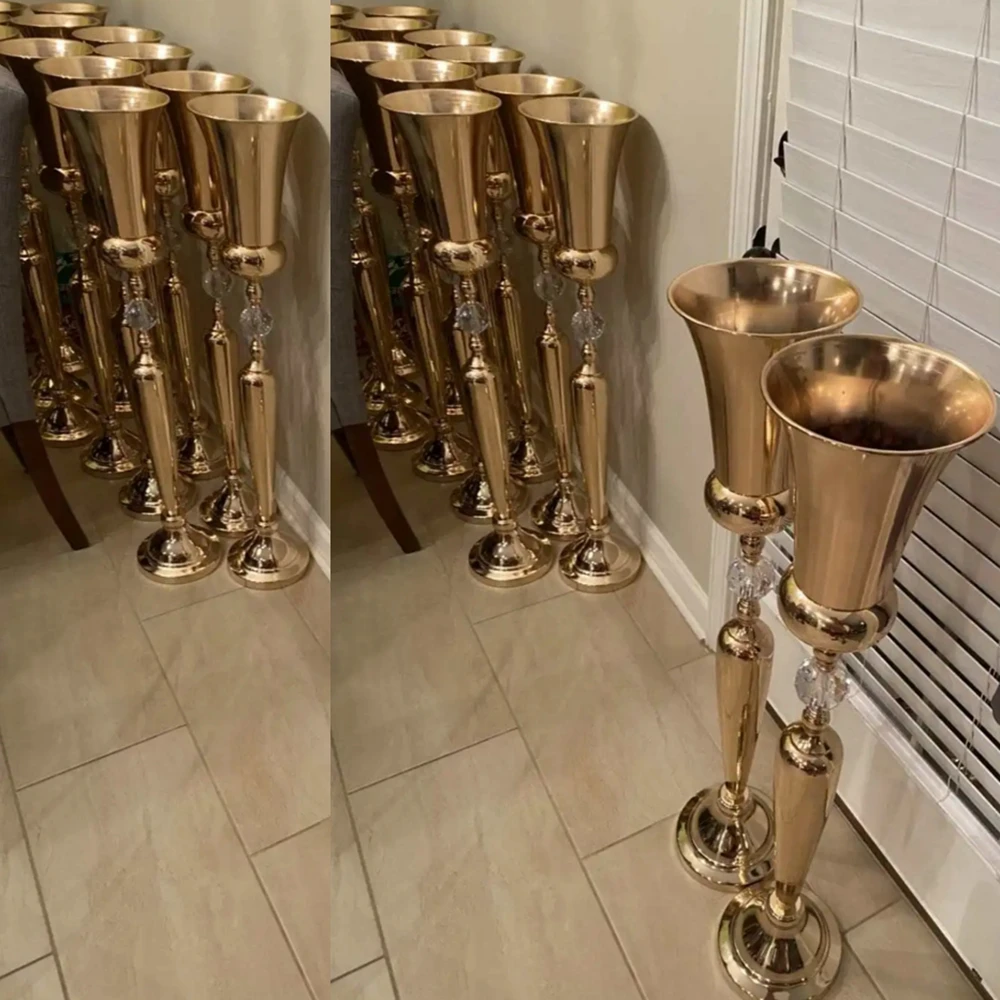 

70cm/98cm)12pcs)Tall Wedding Reception Centerpieces Flower Vases Acrylic Crystal Flower Stands Wedding Gold Vases for Decor