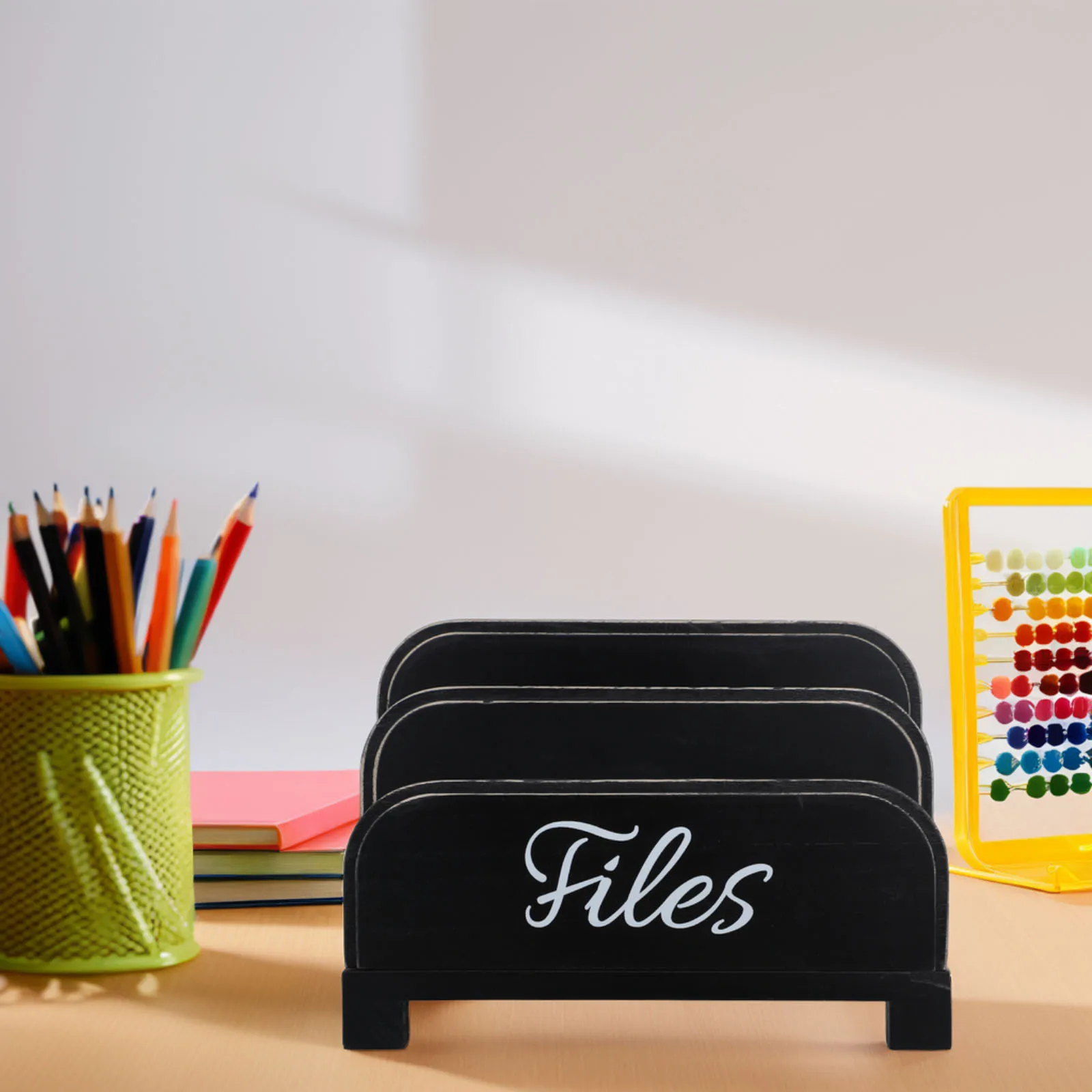 

1Set Wood File Organizer 4 Slots Desktop Rustic Mail Sorters Office Paper Envelope Holder Home Counter Organizer