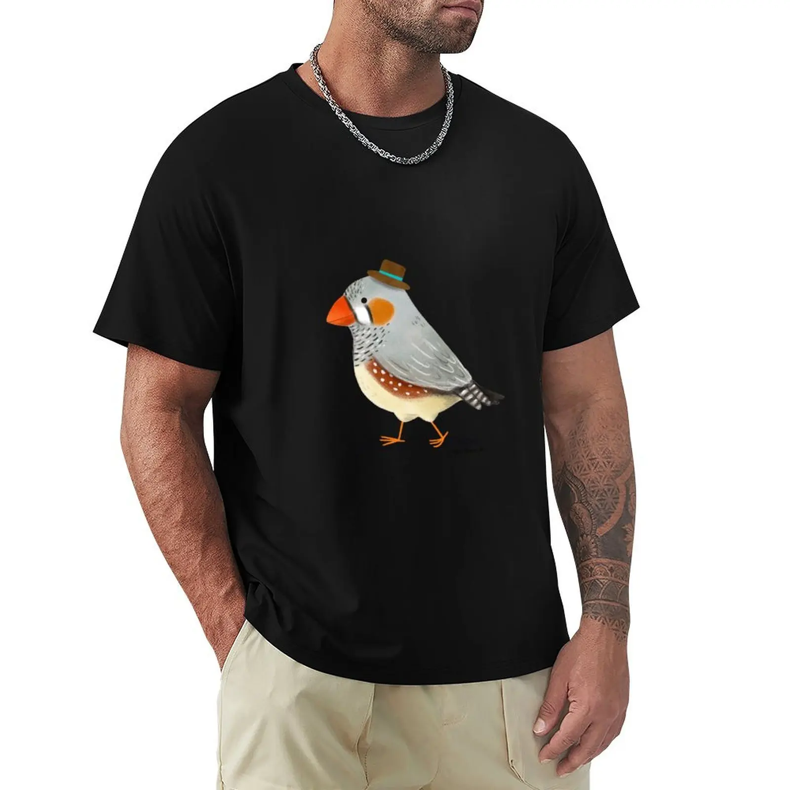 Zebra Finch Bird with hat T-Shirt Soft Anti-Shrink Cotton Tee