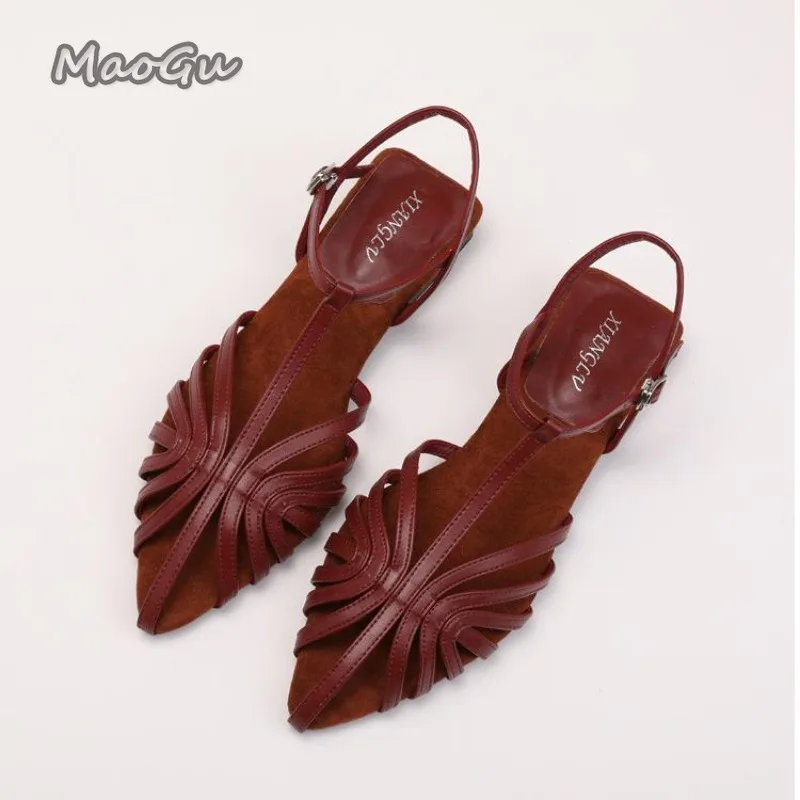 

Low Heeled Sandals Fashion Women Gladiator Shoes 2025 Summer Pointed Toe Roman Sandals Footwear Size42 Sandalias De Mujer
