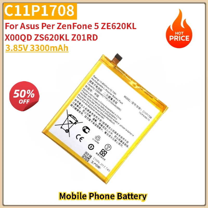 

C11P1708 Replacement Battery 3.85V 3300mAh For ASUS Zenfone 5 5Z ZE620KL X00QD ZS620KL Z01RD Mobile Phone Brand-New High Quality