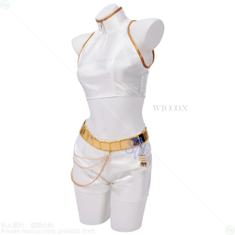 أنيمي Kpop شيطان تأثيري رومي الذهبي المرحلة المعبود كوريا موحدة الأبيض فستان قصير بلا أكمام أعلى الباروكات هالوين حفلة عيد الميلاد كوس