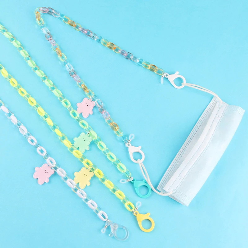 2023 Creative Candy Color Anti-lost Glasses Chain Fashion Children Acrylic Bear Charm Sunglasses Mask Holder Lanyard Neck Strap