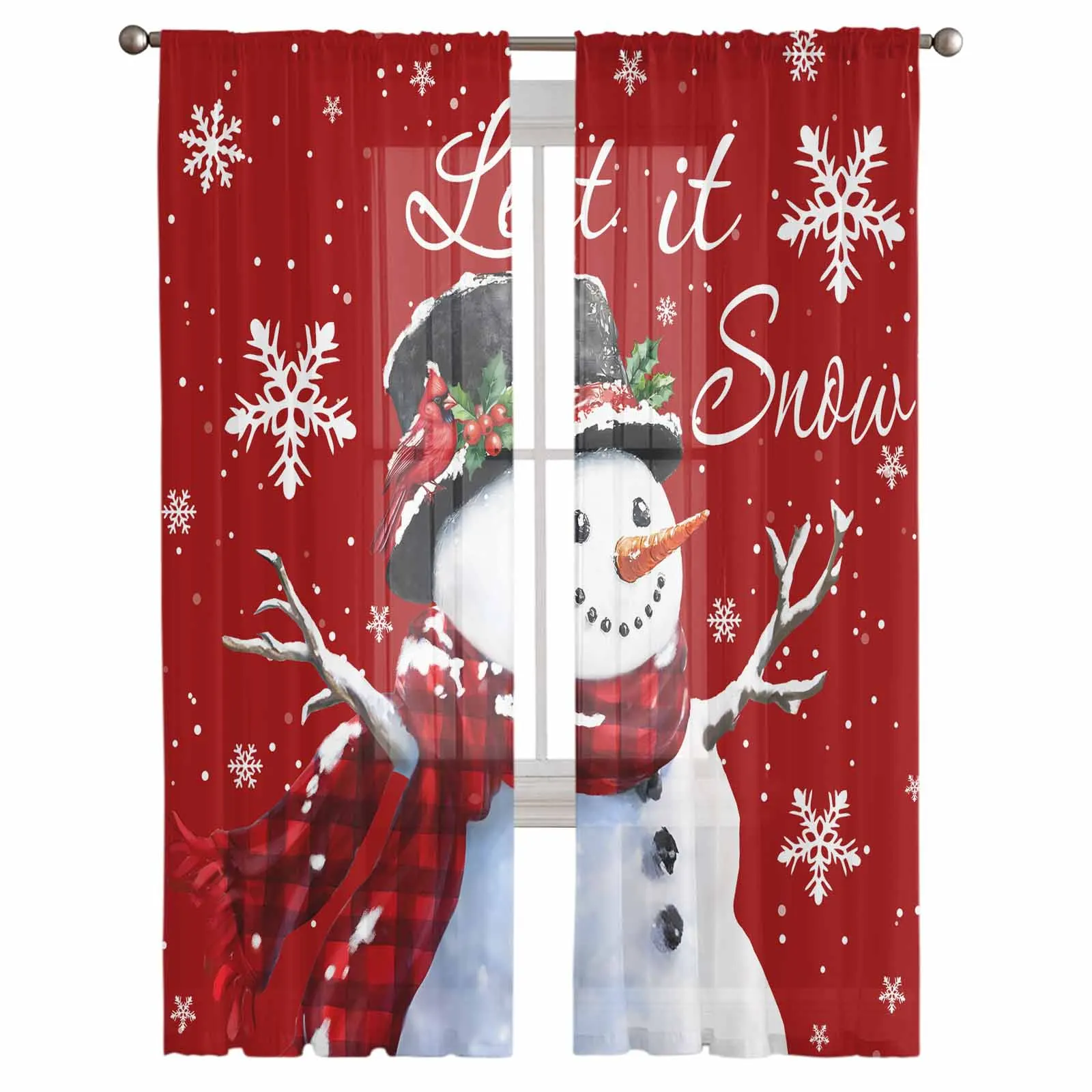 Christmas Winter Snowman Berry Curtains For Living Room Bedroom Home Decoration Window Voile Tulle Curtain Drapes