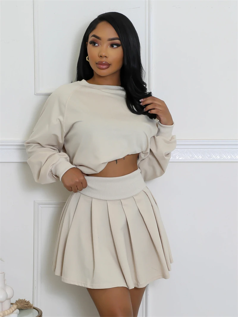 

Уличная одежда, комплекты из 2 предметов, женская одежда, весенняя одежда, женские пуловеры, топ, плиссированная юбка, комплект, повседневные спортивные костюмы, комплекты платьев из двух предметов