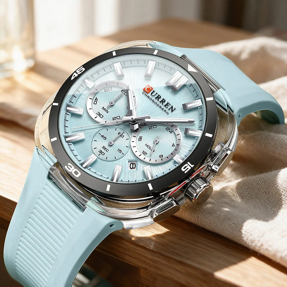 CURREN Men's Watch New Luxury Quartz Clock Original Silicone Sports Multi functional Waterproof Luminous Date Timer Wrist watch