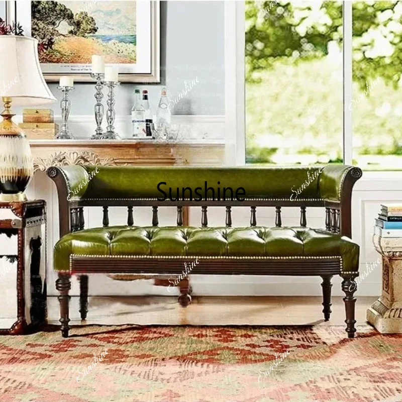 Solid wood leisure sofa villa leather art sofa, French buckle double sofaTJ