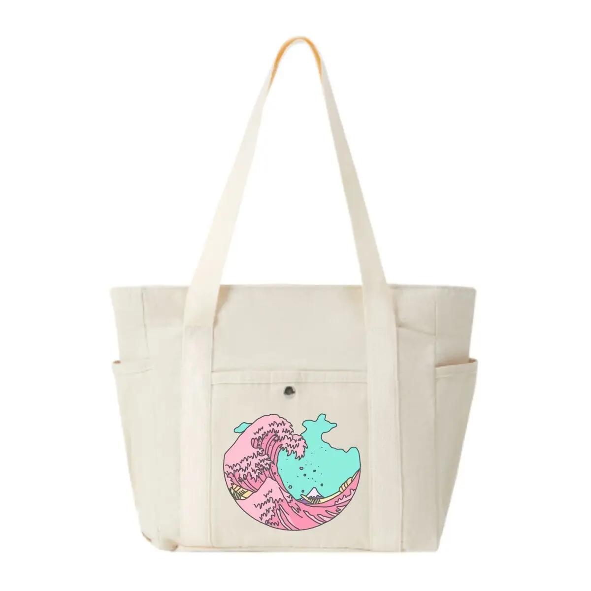 

Pastel Great Wave Art Graphic Large-Capacity Canvas Multi-Pocket Shoulder Bag Commuter Shopping Practical Bag