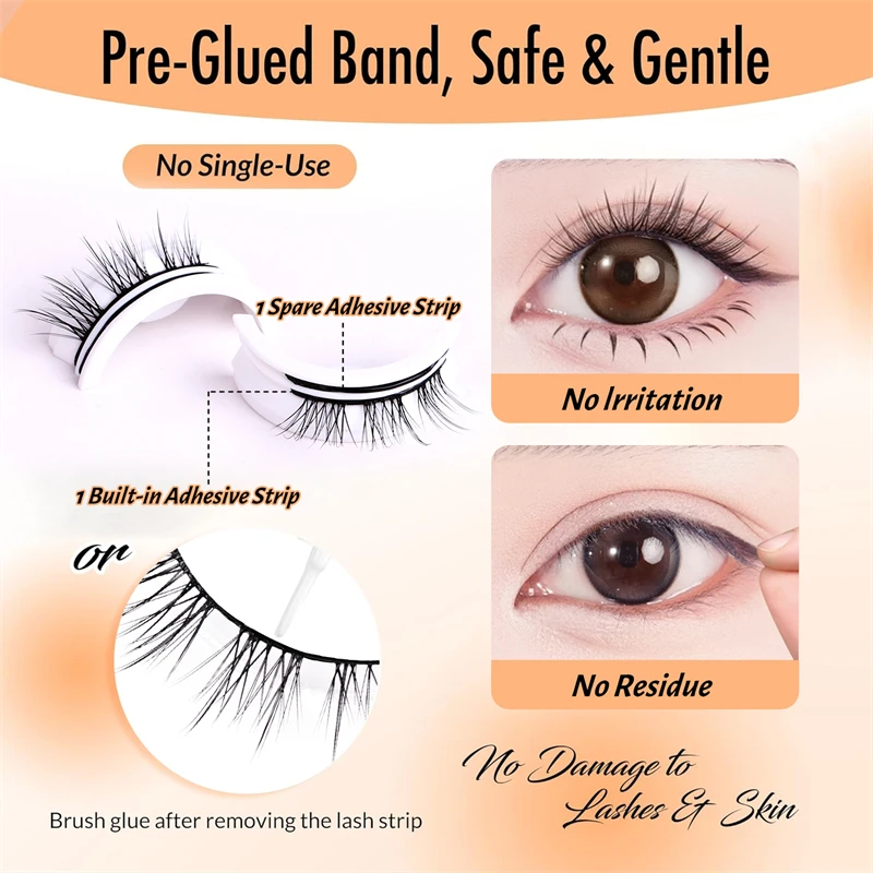 初心者向けの温度に敏感な自己粘着性の軽量で柔らかい接着剤不要で簡単に取り外せるつけまつげ