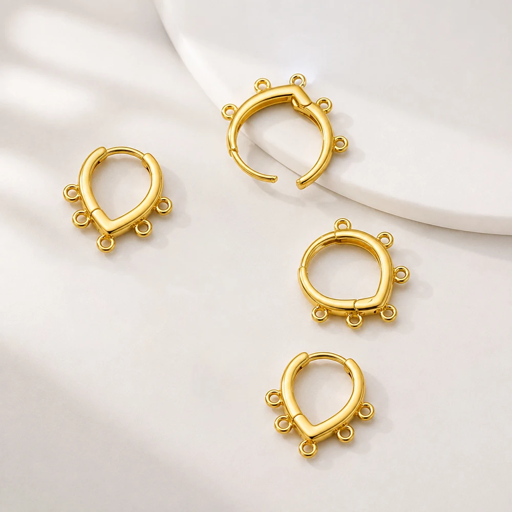 2 Stück/4 Stück 18K vergoldete französische Ohrringverschlüsse mit 5 Löchern, geschlossene Ringe für DIY-Quasten-/Perlenohrringe. – Detail 5