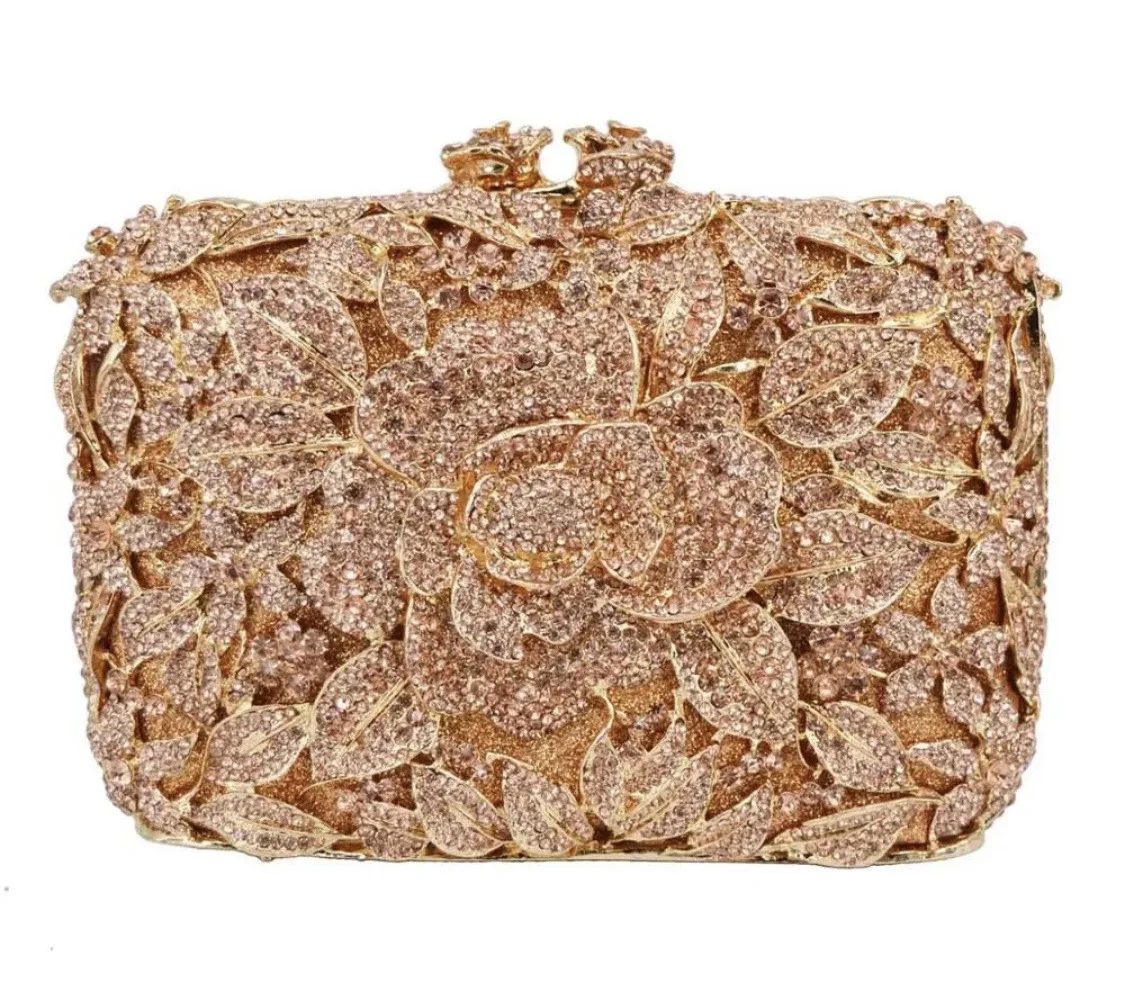 Hollow pastel rose women's bag banquet full diamond clutch bag dress bag