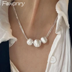 Foxanry Minimalist Silver Color Sweater Necklace for Women New Fashion Creative Design Scrub Ball Geometric Party Jewelry Gifts