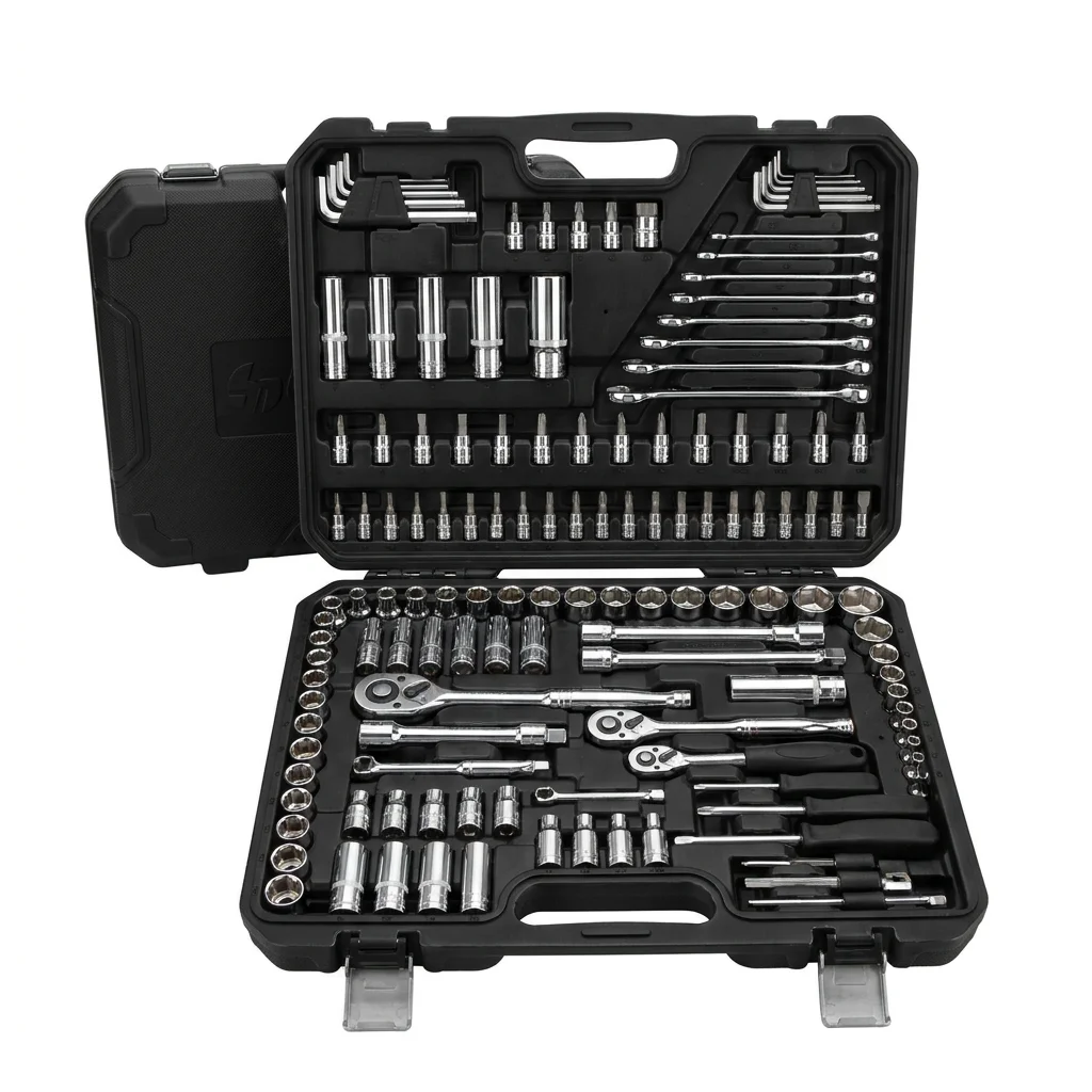 Hot-selling High-Quality White Dot Auto Repair Tool Box Set with 151 Pieces, High Carbon Steel Ratchet Wrench and Screwdriver