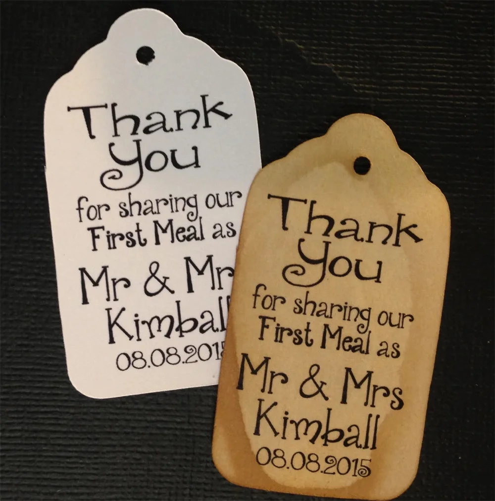 50PCS Thank you for Sharing our First Meal as Mr and Mrs MEDIUM Personalized Wedding Favor Tag choose your amount