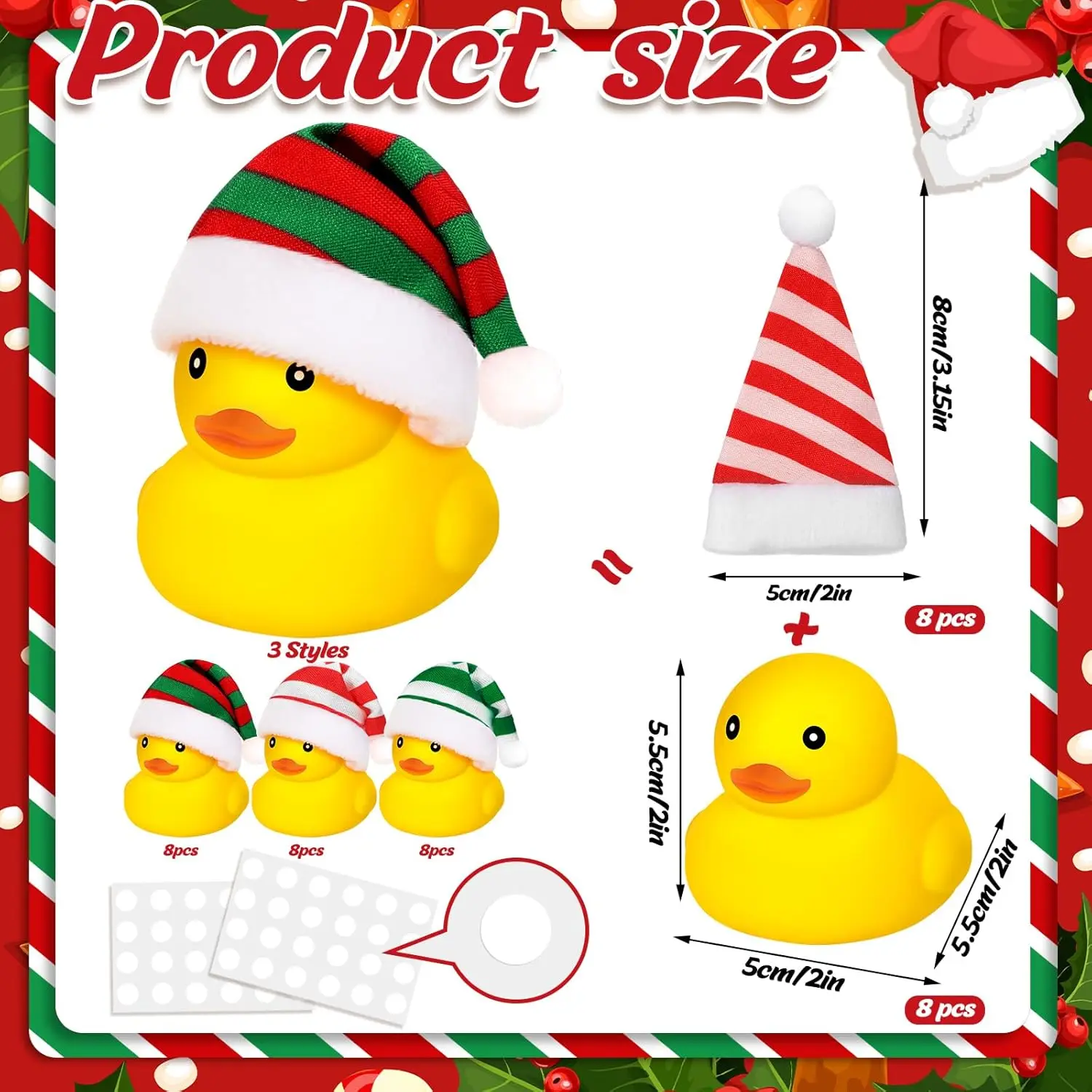 48 Pcs Christmas Rubber Ducks with Christmas Hats Christmas Mini Rubber Ducks in Bulk Christmas Party Favors for Kids Holiday Ru